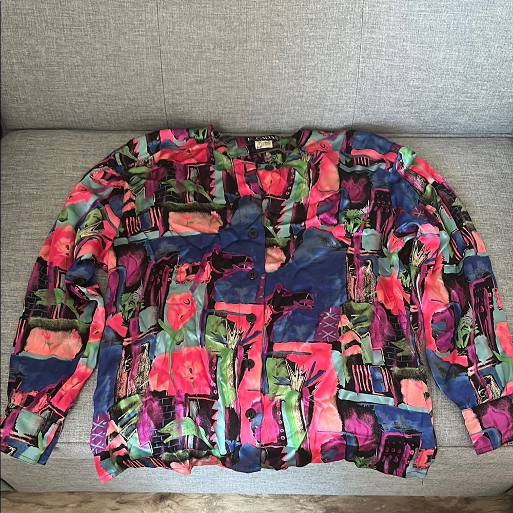 Vintage ESCADA Colorful Abstract Button-Up Shirt